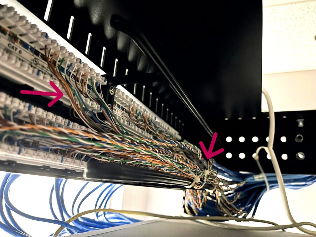 A bad termination of a cat 6 patch panel by a contractor on a new building in Charlotte NC